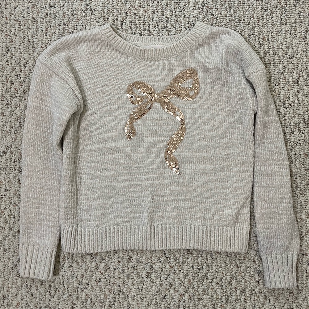 NWOT Size M(10/12) Sequin Bronze Bow Sweater